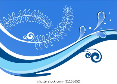 wave with splash and leaf design (use separately)