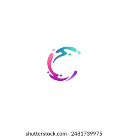 logotipo de la salpicadura de la onda con la forma de la letra c en el estilo moderno colorido del diseño del degradado