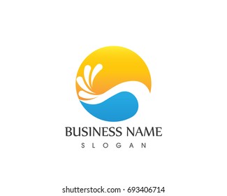 Wave Splash And Sun Logo Design Template