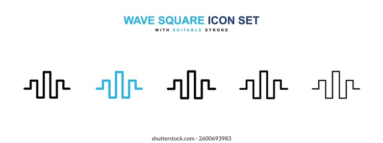 Wave square icons graphics set in black and blue colors