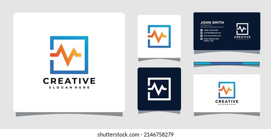 Wave Square Logo Template With Business Card Design Inspiration