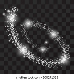 Wave stars with the effect of light on a transparent background with glow. Glittering way.