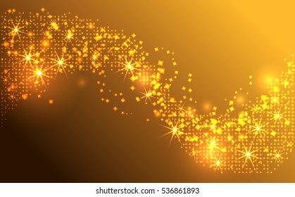 Wave stars lights trail effect background. Abstract light painting vector Illustration.
