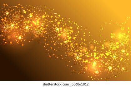 Wave stars and snowflakes trail effect background. Abstract light painting vector Illustration.