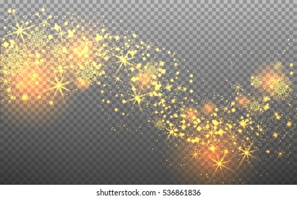 Wave stars and snowflakes trail effect on transparent background. Abstract light painting vector Illustration.