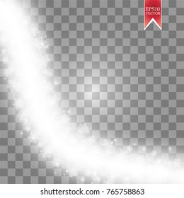 Wave stars and snowflakes trail effect on transparent background. Abstract light painting vector Illustration. eps 10