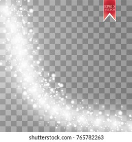Wave stars and snowflakes trail effect on transparent background. Abstract light painting vector Illustration. eps 10