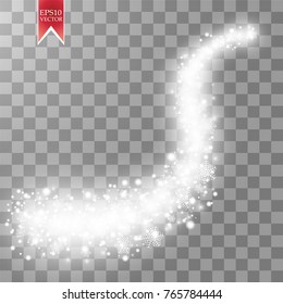 Wave stars and snowflakes trail effect on transparent background. Abstract light painting vector Illustration. eps 10
