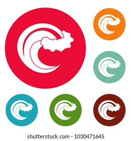 Wave storm icons circle set vector isolated on white background