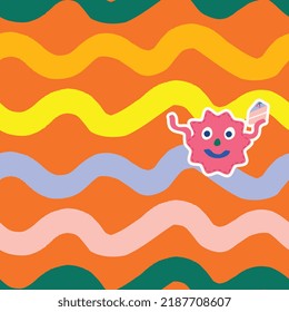 WAVE STRIPE LINES BADGE CAKE WITH MONSTER PRINT SEAMLESS PATTERN VECTOR ILLUSTRATION