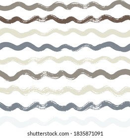 Wave stripes pattern, grunge sea stripe seamless background, brown and grey hand drawn brush strokes. vector grungy stripes, paintbrush line backdrop