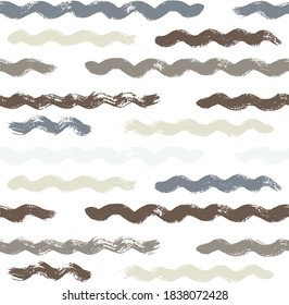Wave stripes pattern, grunge sea stripe seamless background, brown and grey hand drawn brush strokes. vector grungy stripes, paintbrush line backdrop