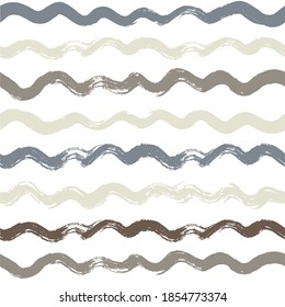 Wave stripes pattern, grunge sea stripe seamless background, brown and grey hand drawn brush strokes. vector grungy stripes, paintbrush line backdrop