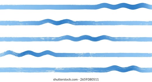 Padrão sem emenda de listras de onda. Impressão vetorial de linhas de água onduladas desenhadas à mão, linhas de pintura texturizadas com ondas, fundo de aquarela azul