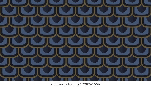 Wave style japanese pattern seamless monochrome blue texture. Modern menswear motif elegant scales design. Wax print block for apparel textile, dress fabric, men shirt, fashion garment, wrapping cloth