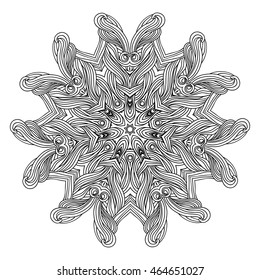 Wave style mandala for coloring book. Decorative round ornament. Anti-stress therapy pattern. Curl design element. Yoga logo, background for meditation poster. Vector illustration.