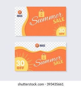 Wave Style Summer Sale Concept Website Banner, Horizontal Background