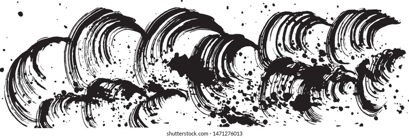 wave. summer splash. brush stroke illustrations.