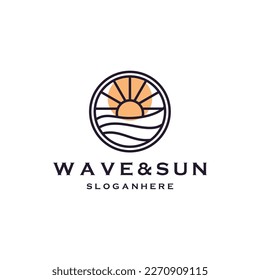 Wave sun beach logo icon vector in trendy line linear outline illustration