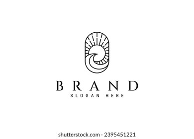 Wave sun beach logo icon vector in concept line linear outline illustration