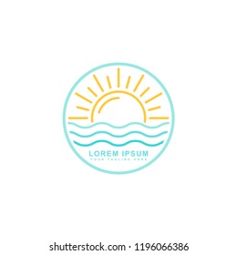 wave sun icon, mono line vector template