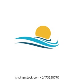 wave and sun icon sea symbol logo template