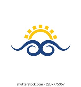 web de la plantilla de diseño de la ilustración del vector de la onda y del icono solar