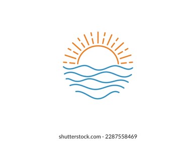 Wave and sun line art logo