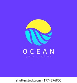 Wave and sun logo in abstract form. Simple and minimalist design
