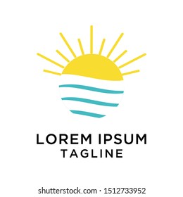 wave and sun  logo design Template