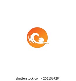 Plantilla de diseño de iconos de logotipo de onda y sol