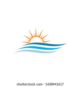 wave sun logo icon vector illustration design template