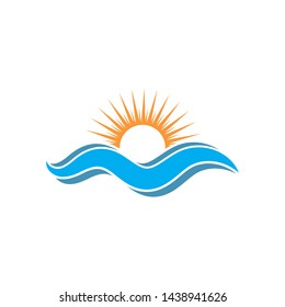 wave sun logo icon vector illustration design template
