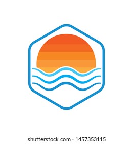 wave sun logo icon vector illustration design template 