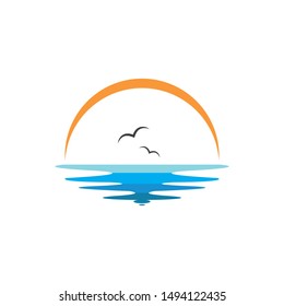 wave sun logo icon vector illustration design template