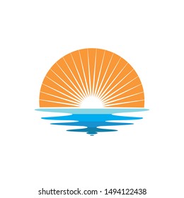 wave sun logo icon vector illustration design template
