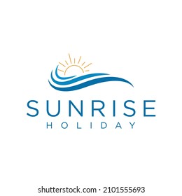 Wave and sun logo, icon and vector