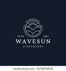 Wave and sun logo icon vector in trendy line linear outline illustration