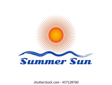 Wave and sun logo icon. Vector symbol isolated on white background