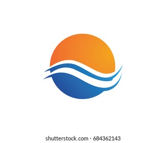 Wave and sun logo and symbols