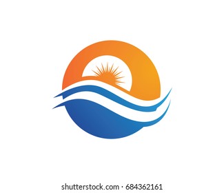 Wave and sun logo and symbols
