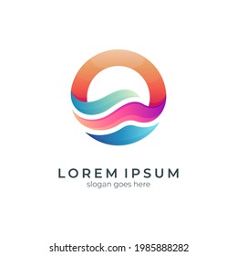 Wave and sun logo template ready for use