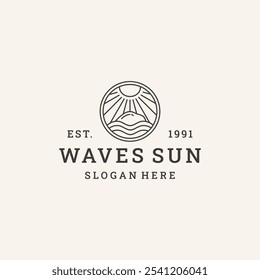 Wave sun logo vector hipster vintage icon illustration