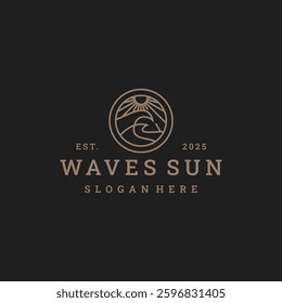 Wave sun logo vector hipster vintage icon illustration