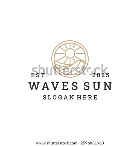 Wave sun logo vector hipster vintage icon illustration