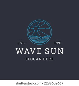 Wave sun logo vector icon illustration hipster vintage retro .