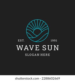 Wave sun logo vector icon illustration hipster vintage retro .
