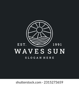 Wave sun logo vector icon illustration hipster vintage retro .