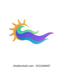 wave and sun logo vector template, sea/ocean view logo