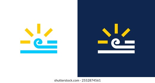 Wave sun sea logo line water blue nature icon vector